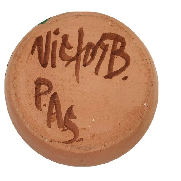 Terracotta Pottery Planter Handmade Etched Pink Pansies Pot Vase Artisans Signed - Picture 2 of 12